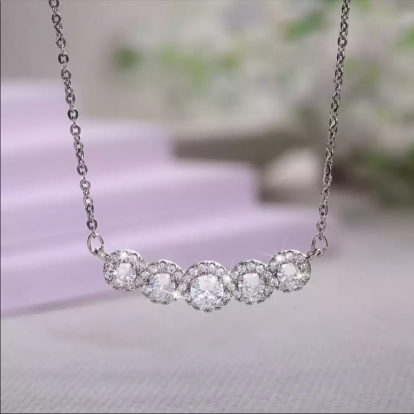 New Women’s 925 Silver Anniversary Gift Diamond Necklace - Picture 3 of 5